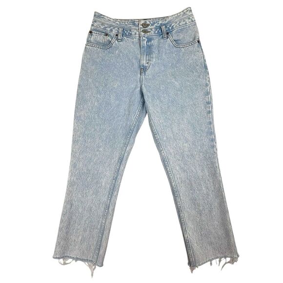 Abercrombie & Fitch Mom Jeans 6R Blue Light Wash High Waist Crop Double Button - Picture 1 of 15